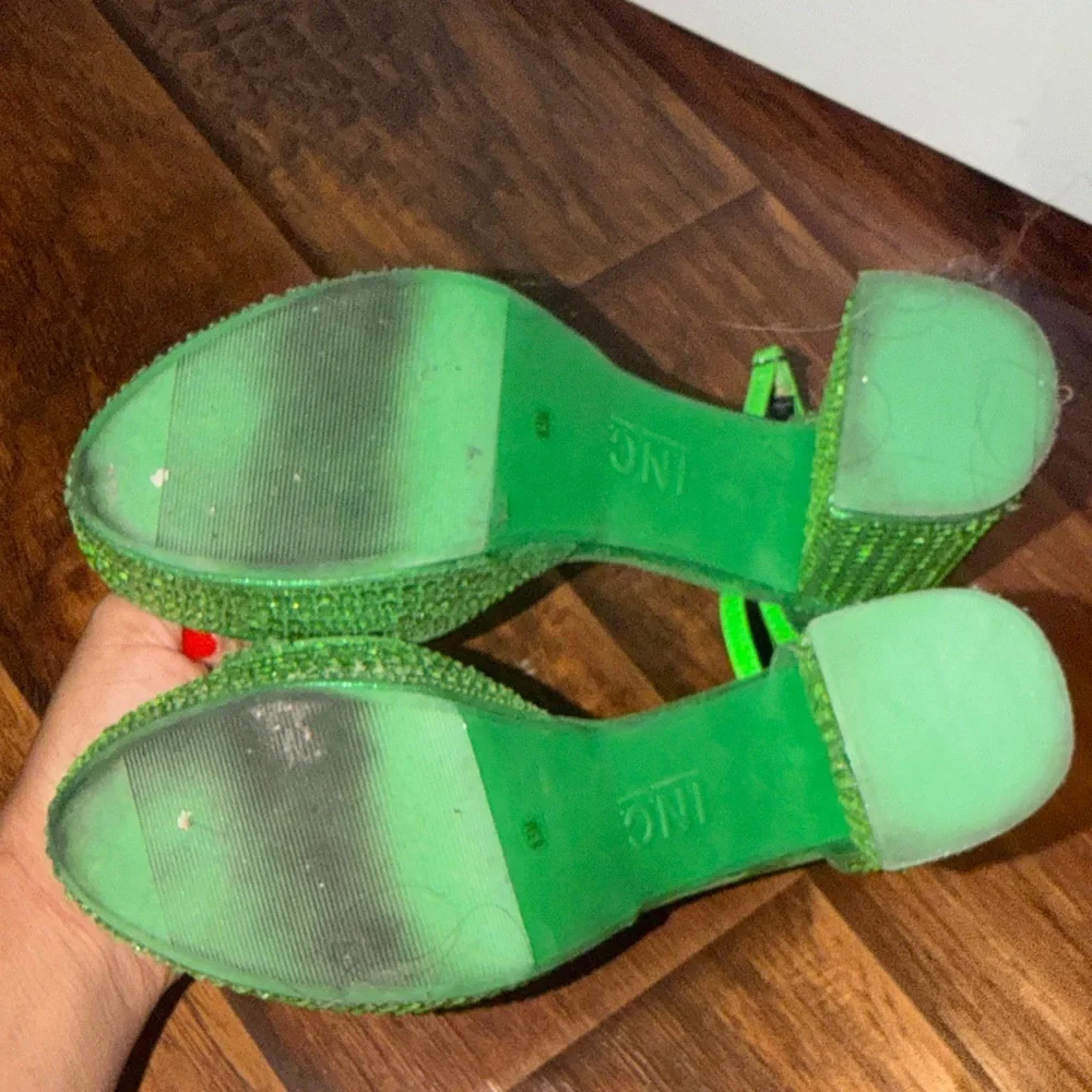 INC International Concepts Neon Green Crystal Platform Sandals